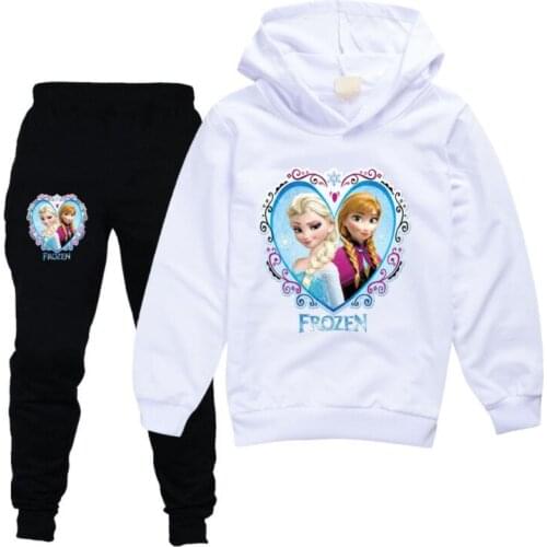 Disney Girls Frozen Clothing Sets Children Fashion Hoodies And Pant Set Kids Clothing Spring Autumn Sports Suit Tracksuit