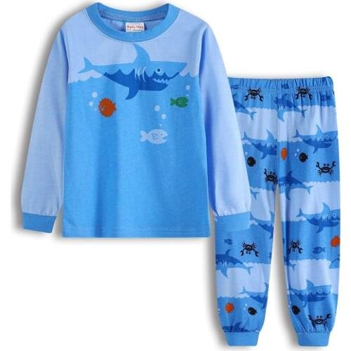 Blue Sea Shark Baby Boys Clothes Suits 90-130 Children Sleepwear 100% Cotton Girls Pajamas Clothing Set Spring Autumn Soft Shirt