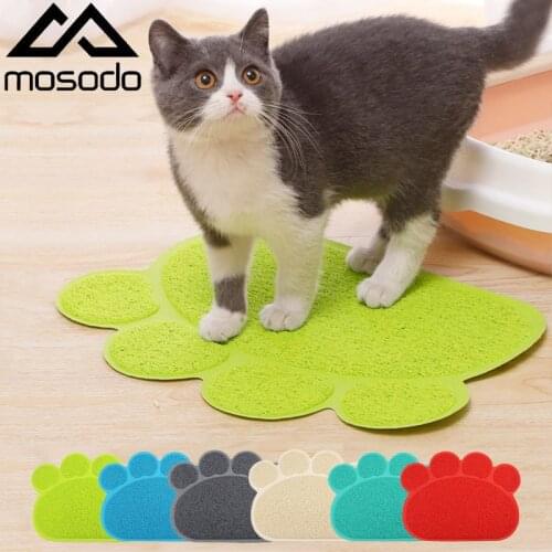 Mosodo Pet Cat Litter Mat Paw Print Feeding Bowl Placemat Cat Bed Pads Non-slip Waterproof Litter Trapper Mats Cat Accessories