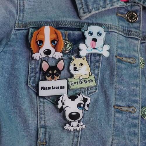 Dog brooch for Woman Men Cute Acrylic brooches pin Unisex cartoon brooches fashion badge Pins