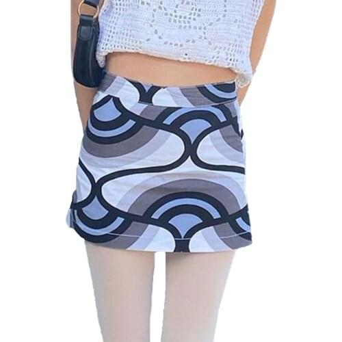 Summer Sexy Womens A-Line Mini Skirt Stylish Abstract Print High Waist Zip Up Short Pencil Skirt