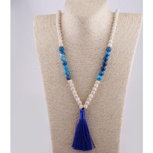 MOODPC Free Shipping Bohemian Jewelry Fashion Beautiful White & Blue Stone Tassel Necklace