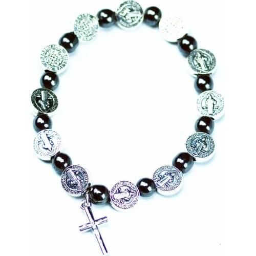 New Fashion Rosary Style Sideways Cross Bracelet Black Stone Beaded or Chain Bracelets for Women Girls