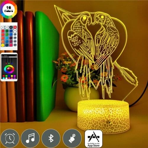 Parrot Figure Nightlight USB 3D Illusion LED Night Light Touch Switch Lamp Wedding Party Color Changing Decor Mothers Day Gift