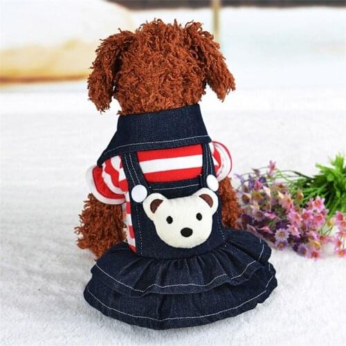 Puppy Dog Clothes Spring Autumn Pet Outfit Cat Dogs Clothing Stripes Bear Dress For Small Medium Pets Chihuahua