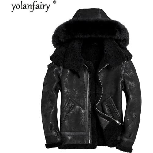 Real Fur Coat Men Natural Sheep Shearing Winter Coat Men Hooded Plus Size Jackets for Mens Clothing Veste Homme SWY853-1 YY748