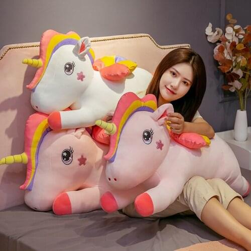 90-110CM Kawaii Giant Unicorn Plush Toy Soft Stuffed Unicorn Soft Dolls Animal Horse Toy For Children Girl Pillow Birthday Gifts