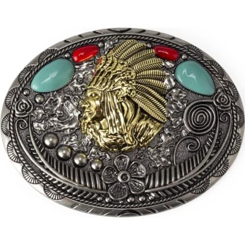 YonbaoDY Belt Buckle Aboriginal tribe leader portrait Indians pattern Gem-set waist DIY Accessories