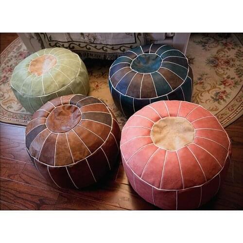 50*50*25cm Moroccan PU Leather Pouf Embroider Craft Hassock Ottoman Footstool Round Large Artificial Leather Unstuffed Cushion