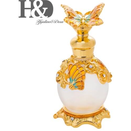 H&D 15ml Fancy Retro Empty Perfume Bottle Round Antique Butterfly Pattern Glass Refillable Fragrance Container Decor Ladys GIft