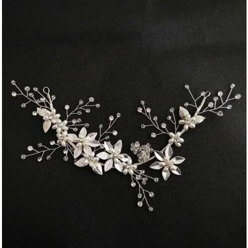 SLBRIDAL Handmade Silver Color Rhinestones Crystal Pearls Bridal Wedding Headpieces Headband Hair accessories Women Jewelry