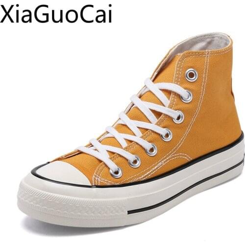 Yellow Moccasins Women Shoes Round Toe Female High Top Canvas Shoes Rubber Summer Unisex Flat Casual Sneakers