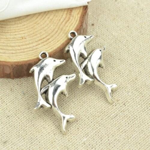 High quality 10pcs metal antique silver Plated dolphin charms for DIY jewelry making 35*21mm D770