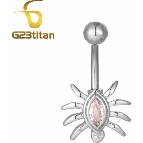 Crystal Spider Pendant Belly Button Ring Womens Body Chain Neogoth Piercing ombligo G23 Titanium 14G Body Jewelry