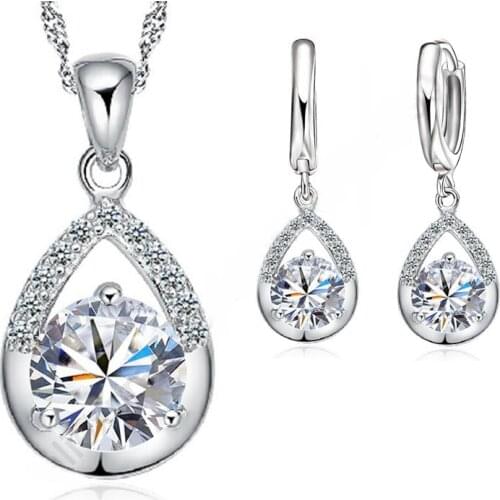 Original Brand Two Colors Ladies Fashion Shape Drop Shape Design Cubic Zircon 925 Sterling Silver Jewelry Sets Wholesale