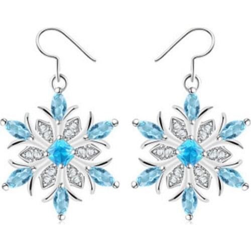 2020 Hot Trendy Blue Zircon Snow Flower Dangle Earring For Women Fashion Silver Color Female Jewelry Christmas Party Winter Gift