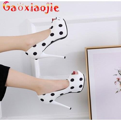 New Platform 12CM 14CM High Heels 2021 Women Fashion Polka Dots Design Concise Stiletto Shoes Sexy Peep Toe Wedding Party Pumps