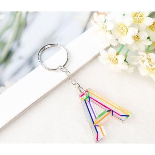 1PC Keyring English Letter Acrylic Rainbow Keychain 26 English word A TO Z Handbag Charms for Woman