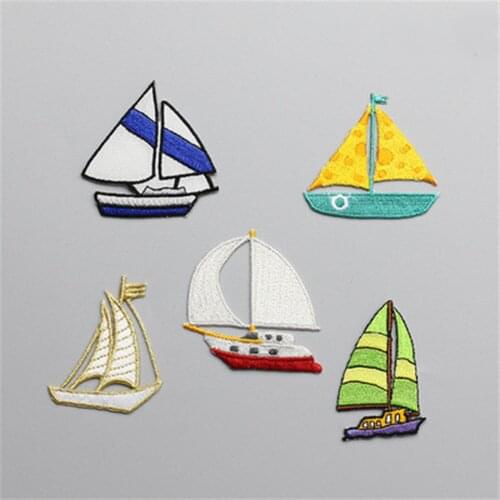 Ursmart 1PCS High Quality Sailboat cloth stickers embroidery small patch sailing type decoration clothing accessories glue patch