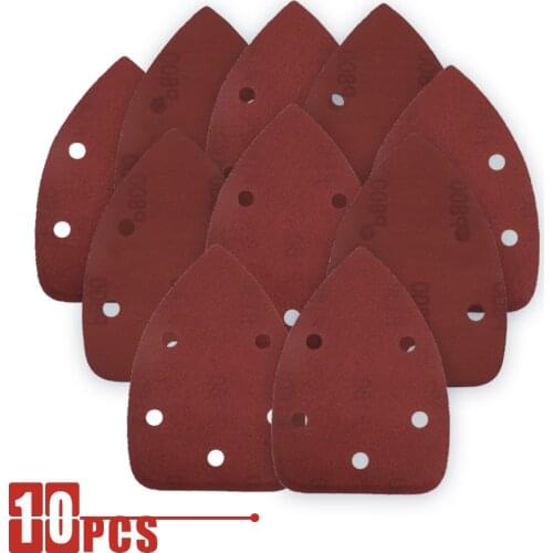 10 Pcs Sanding Sheets 140*140*90mm 5 Hole Triangle Sandpaper Hook & Loop 40 -1000 Grits Abrasive Sanding Disc For Wood Sanding