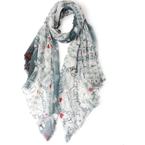 100% merino wool women new fashion graffiti print scarfs shawlpashmina 95x200cm 80g thin scarves