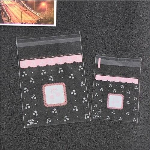 100pcs/lot Cherry Self Adhesive Cookie Packaging Bag Dessert Macaron Biscuit Decorating Bag Wedding Decoration