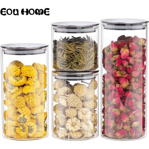 550/750/1000ml Glass Storage Bottles Jars with Stainless Steel Lid Food Tea Leaf Dry Goods Bottles Spice Jars Kitchen Containers