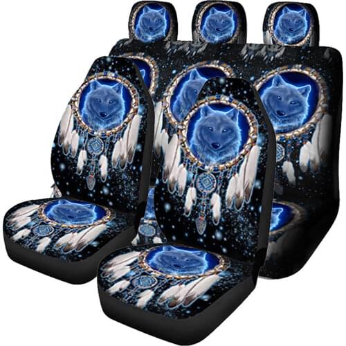7PCS Set Wolf Pattern Car Auto Front Seat Cover Universal Dirty-Proof Bucket Cover Protector Auto Accessories for Car Truck SUV