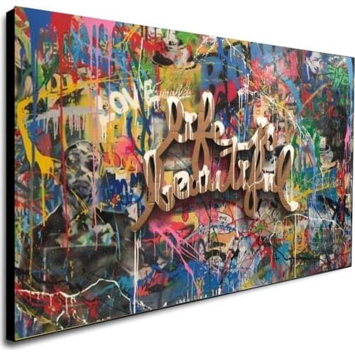 Watercolour Graffiti Slogan Canvas Painting On Wall Art Poster And Prints Street Art Life Is Beautiful Home Decoration Pictures