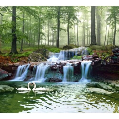 Free Shipping Forest Creek Waterfall Woods Landscape Landscape Living Room TV Wall Customized 3D Wallpaper Living Room Mural