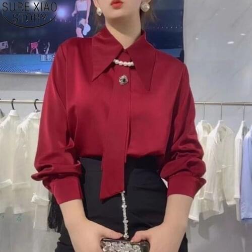 New 2021 Autumn Women Blouses Chiffon Shirt Loose Lantern Long Sleeves Lace Stitching Bottoming Shirt Female Tops Blusa 0792 30