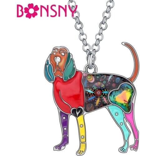 BONSNY Rhinestone Crystal Enamel Alloy Floral Bloodhound Dogs Necklace Pendant Fashion Pets Jewelry For Women Girls Teens Gifts