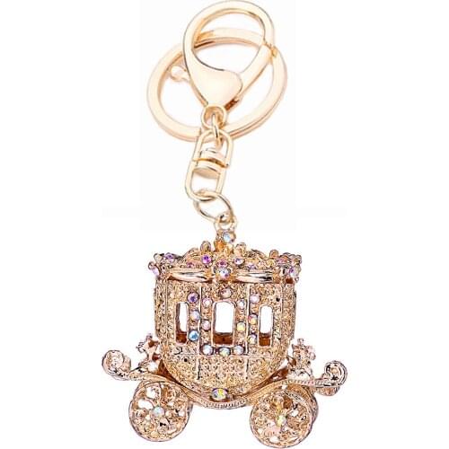 Crystal Fairy Tale Golden Pumpkin Carriage Keyring Alloy Key Chain Holder Purse Bag For Car Women Gift Keychain Jewelry R138