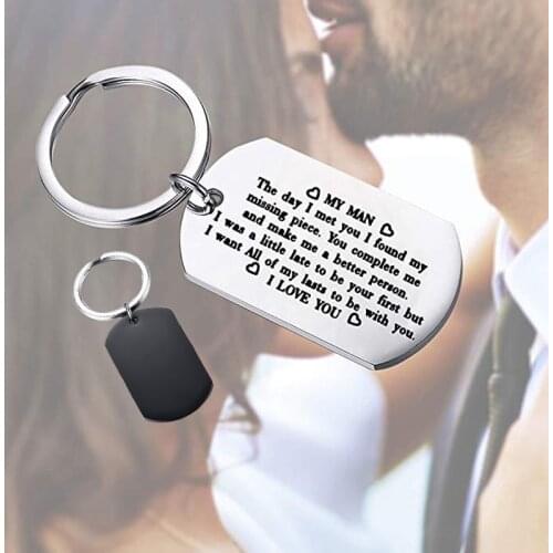Personalzied Mens Boy Stainless Steel Dog Tag Keychain Quote Keyring Couples Lovers Gifts