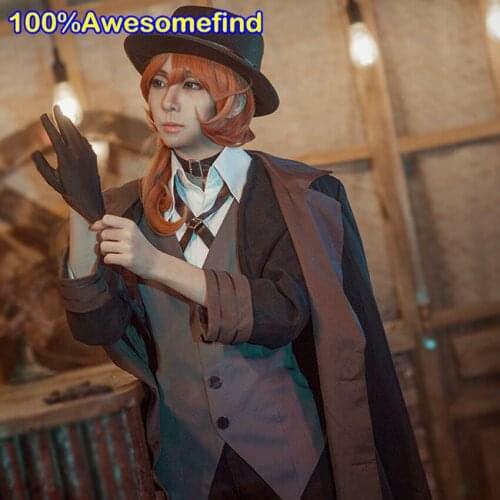 Bungo Stray Dogs Chuya Nakahara Cosplay Costume Trench Anime Men Adult Halloween Suit Hat Wig Full Set