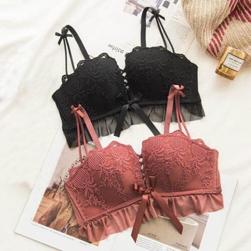 Wasteheart Sexy Women Fashion Black Green Lace Padded Bras Push Up Bow Wireless Bras Bralette Cup A B Underwear Female Bras