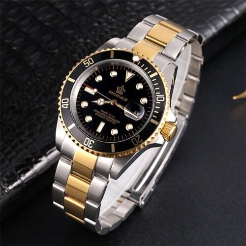 Reginald Watches Rotatable Bezel GMT Sapphire Glass Date Stainless Steel Watch Men Sports Watches relogio masculino reloj hombre