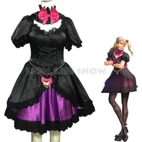 OW D.va DVA Black Cat Ear Luna Gothic Dress Cosplay Costume Full Set