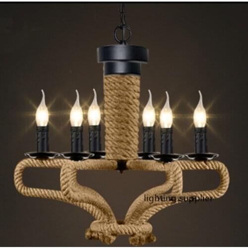 Europe creative personality Ameria industrial retro pastoral restaurant art Wrought iron Hemp rope chandelier