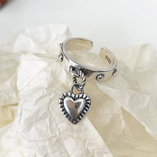 KISSLOVE Vintage Punk Tassel Heart Charm Ring For Women Handmade Romantic Fashion Couple