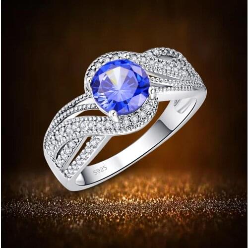J.C Round Cut White Topaz & Tanzanite 925 Sterling Silver Ring Size 6 7 8 9 Women Blue Wedding Unisex Jewelry Gift