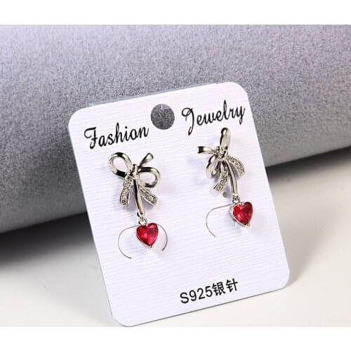 LADYCHIC Elegant Bowknot Gold Silver Color Dangle Earrings Paved Red Love Heart Crystal Romantic Wedding Engagement Accessories