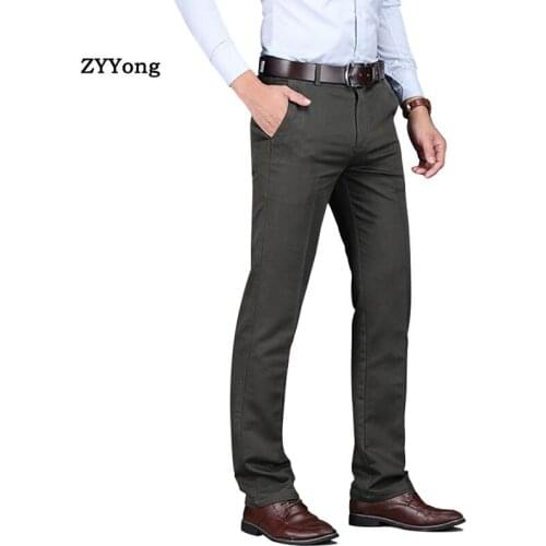 High Quality Fashion Office Men Dress Pants Classic Business Casual Straight Black Trousers Stretch Slim Suit Pants Pantalon