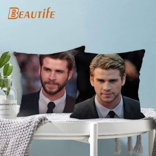 45X45cm Liam Hemsworth Pillow Cover Square Zipper Cotton Linen Fabric Pillow Cases Bedroom Home Decorative Boys Girls Gift