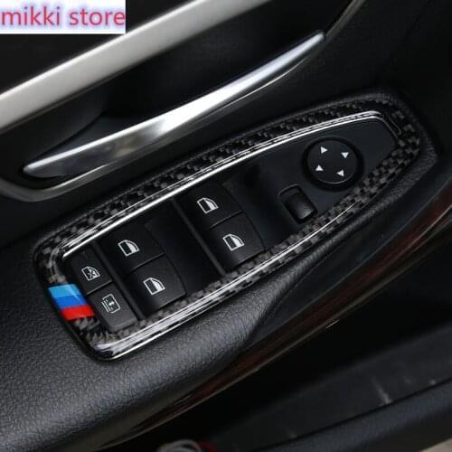 For BMW 3/4 Series 3GT F30 F32 F33 F34 F36 Carbon Fiber Car Door Armrest Widow Glass Lifter Button Frame Decorative Cover Trim