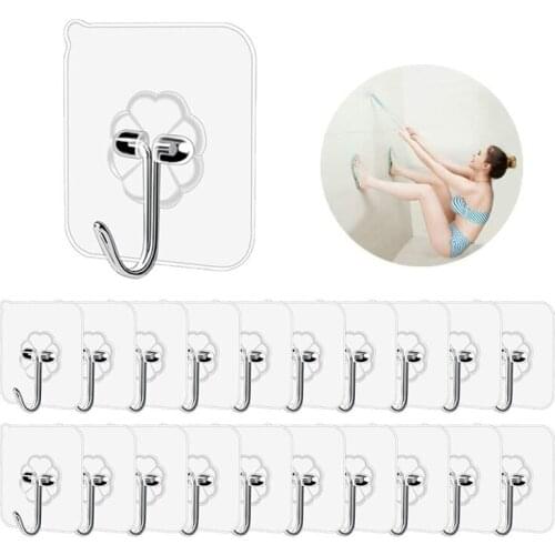 20/10 Pcs Transparent Hanger Hook Self Adhesive Door Wall Hangers Hooks Vacuum Sucker Heavy Bathroom Transparent Load Rack