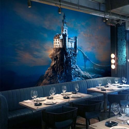 Bacaz Custom Blue Maggic Castle 3D Papel Murals Wallpaper for Living Room Background 3d Photo Murals Wall paper