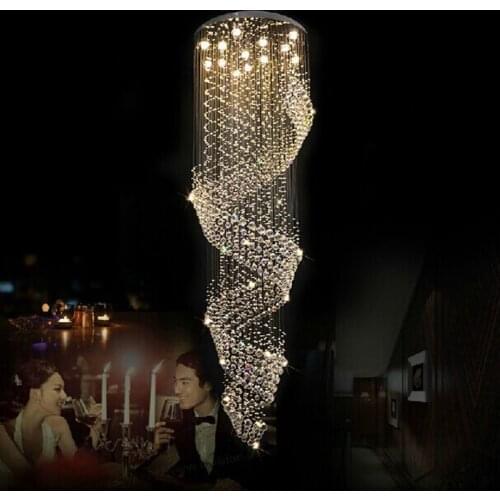 Modern LED Double Spiral Crystal Chandelier Lighting for Foyer Stair Staircase Large Crystal Chandelier Lighting Lobby