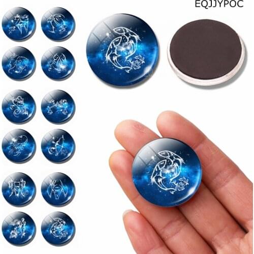 Constellations 30MM Fridge Magnet Blue Glass Magnetic Refrigerator Sticker Decor Leo Virgo Libra Scorpio Aquarius Pisces Taurus