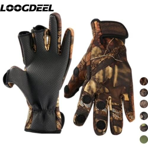 LOOGDEEL Full Fishing Gloves Anti-slip Shockproof Breathable Two Or Three Fingers Cut Climbing Cycling Outdoor Sports Gloves